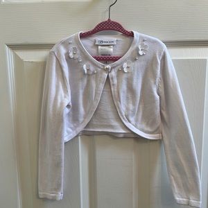 Bonnie Jean White Sweater Shrug Cardigan Floral and Pearl Detail Size 5